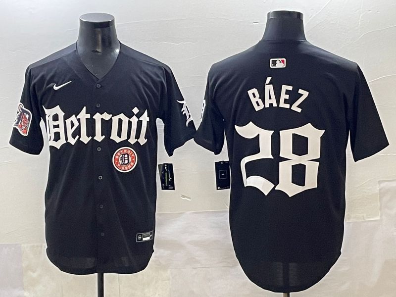 Men 2025 Detroit Tigers #28 Baez Black Five generations Joint Name Nike MLB Jersey style 23->detroit tigers->MLB Jersey